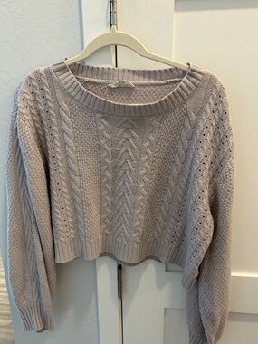 Double Zero Cropped Cable Knit Sweater in Light Mauve